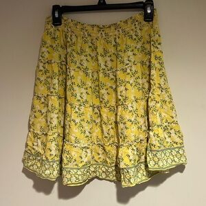 Max Studio Yellow Floral Flowy Tiered Skirt Sz Lg